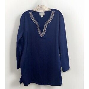Caya Costa  1X Tunic Blouse Top Shirt UV Protection Beach Resort Coastal Blue